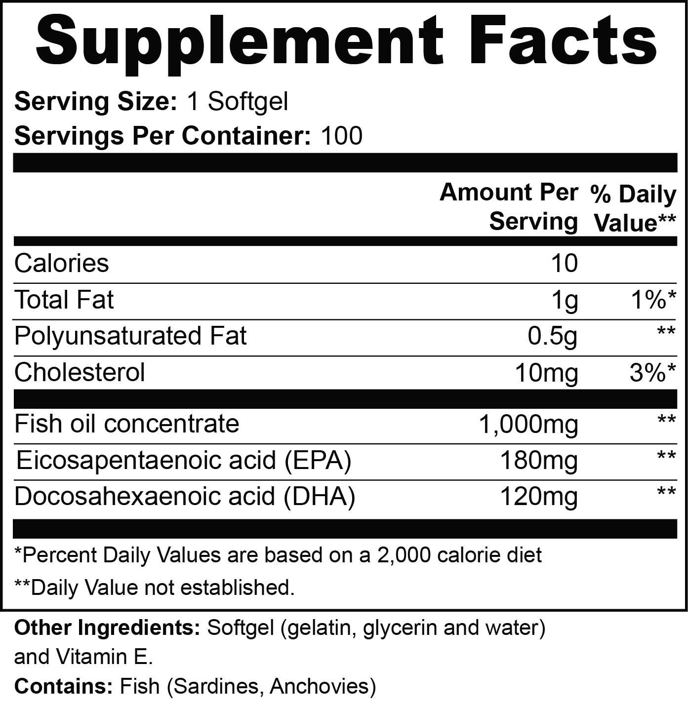 Omega-3 EPA 180mg + DHA 120mg Softgels