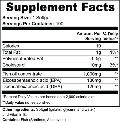 Omega-3 EPA 180mg + DHA 120mg Softgels